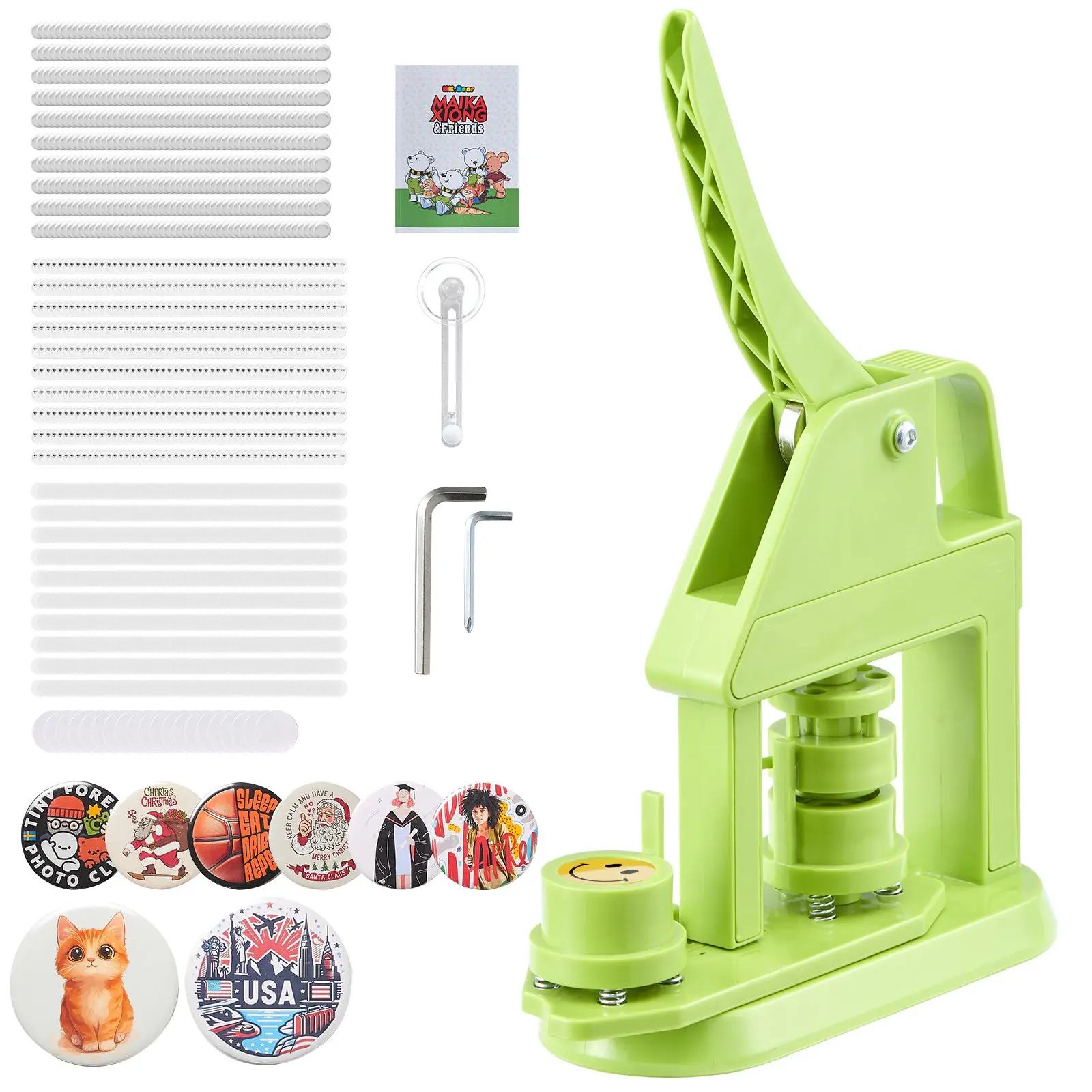VEVOR Handheld Badge Maker Machine Full Kit (DC-106), 0.98in ABS Pin Maker with 500 Button Parts, Mr. Panda Magic Book, Circle Cutter, Hex Wrenches, Reinforced Ergonomic Handle, 10.24x3.15x14.96in, 2.4kg, 157g, for DIY Users' Handmade Crafts Accessories,