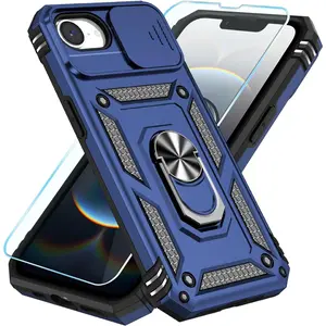 SunStory Compatible with iPhone 16e Case & iPhone 17e Case with HD Screen Protector & Slide Camera Cover & Rotated Ring Kickstand, [Military-Grade] Phone Case for iPhone 16e/17e, Blue