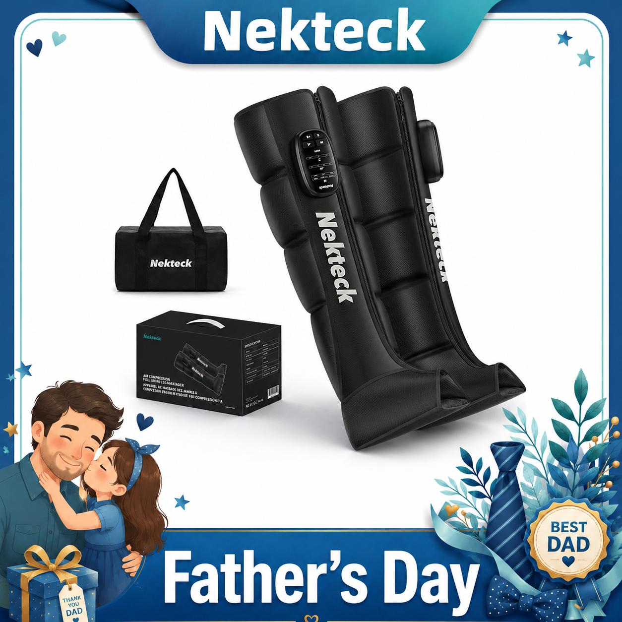Nekteck Cordless Leg Massager Recovery System (Single Leg Only), Air Compression Massage, Full Leg Boots for Circulation and Pain Relief Comfort Daily