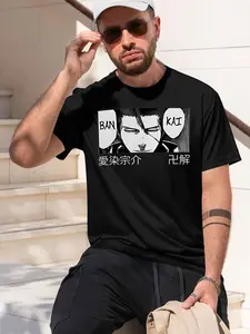 Sousuke Aizen Blea 2026 new model Black/White Tee Stylish & Comfortable Loose Crew Neck Short Sleeve T-shirts Versatile On Trend Eye Catching Printed Graphic Casual Tee for Daily Wear Outings & L