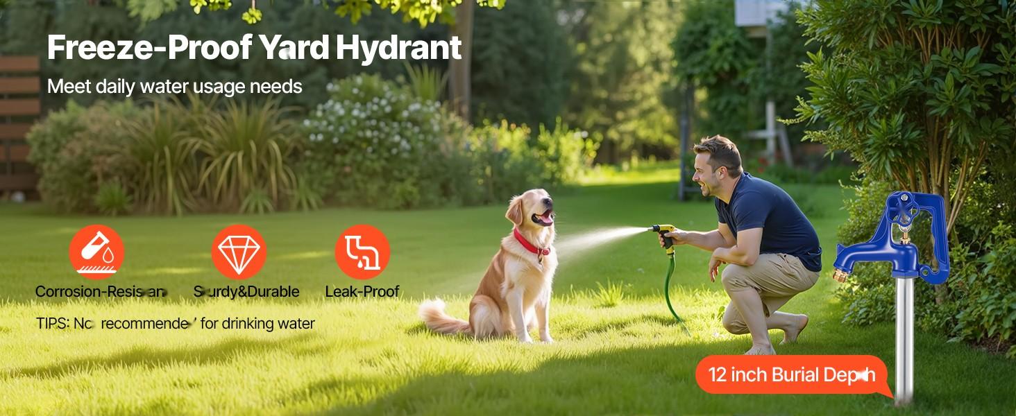 Frost-Proof Yard Hydrant For Irrigation, 12-Inch Buried Depth, Outdoor Freeze-Proof Faucet With 3/4-Inch NPT Connection, Lever Handle And Handwheel, Lead-Free Hydrant For Garden, Yard And Farm Irrigation Applications