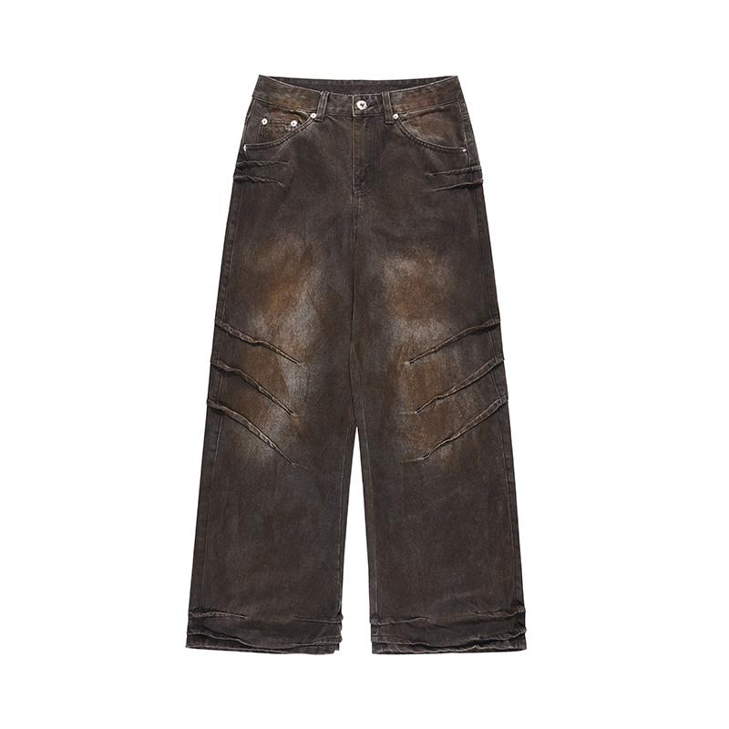 Distressed Dirty Waste Baggy Straight Jeans for Men