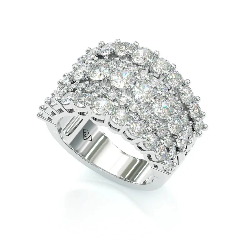 Jzora handmade 5 row round cut sterling silver women's band,wedding ring