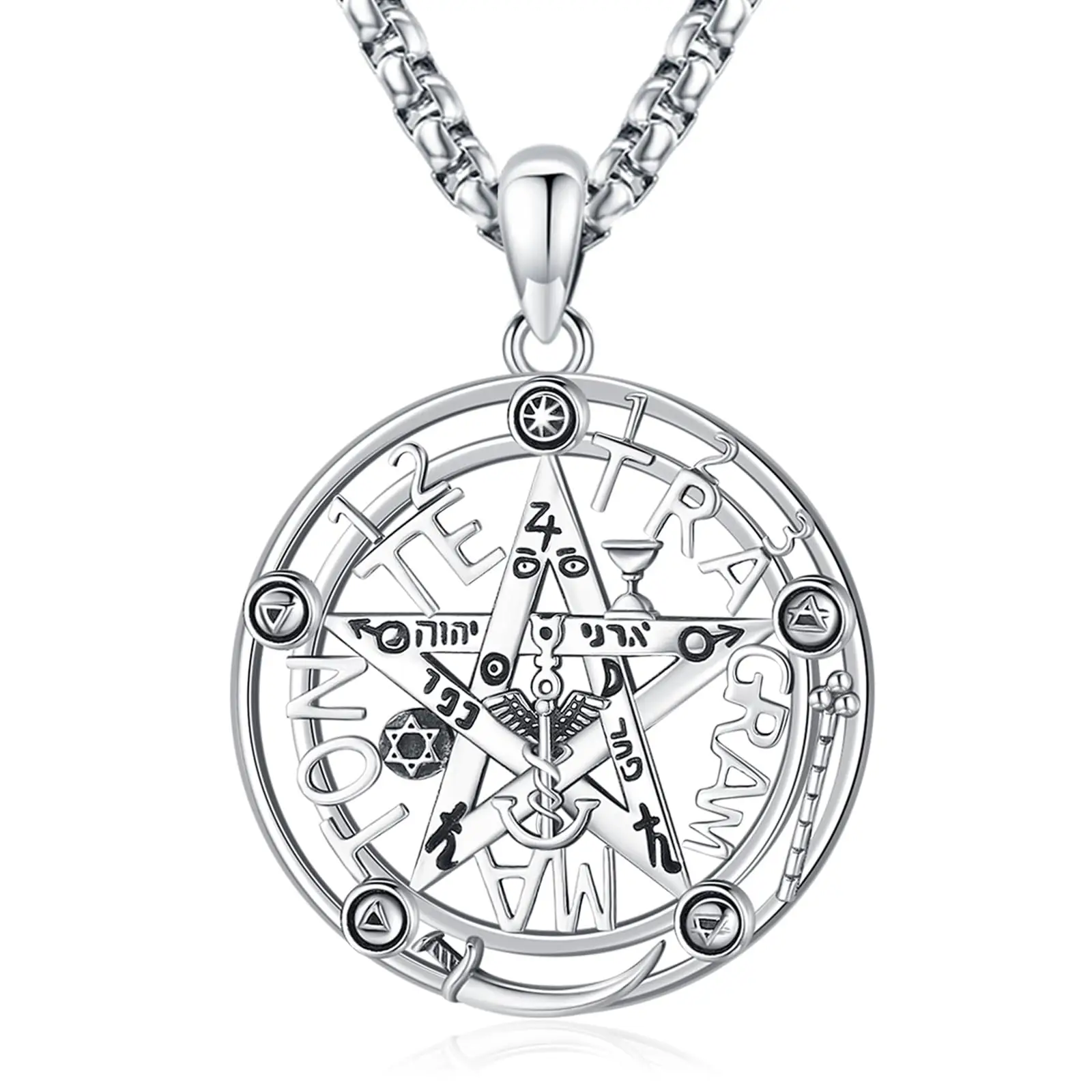 Sebina S925 Tetragrammaton Necklace Tetragrammaton De Plata 925 Pentagram Pentacle Hecate Pendant Witchcraft Wiccan Pagan Jewelry Amulet Necklace Gift
