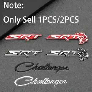 1/2Pcs 3D Metal SRT Challenger Logo Car Styling Rear Trunk Emblem Badge Decoration Sticker Decals Auto Accessories For Dodge Ram SRT Journey Charger Challenger Caravan Durango Avenger Vehicle Exterior Decoration