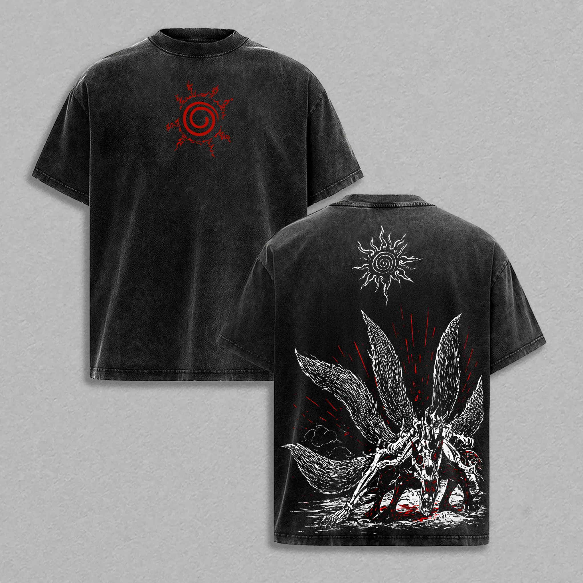 Kurama Shirt - NRT Nine-Tails Fox Vintage Clothing Washed T-Shirt | Relaxed Fit | Heavyweight Cotton | Unisex Streetwear Top Casual Wear | Gift for Anime Fan