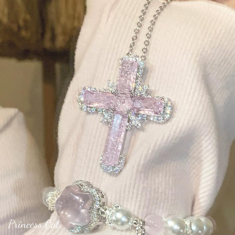 Pink Cross Necklace Everyday Fashion Accessory for Men and Women Ideal Christmas Gift with Elegant Design and Durable Chain