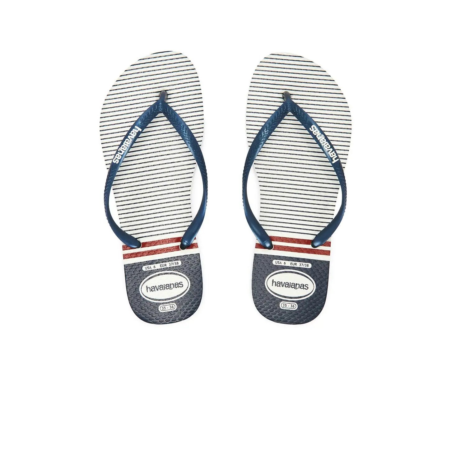Havaianas Slim Nautical Sandal in White, Navy & Red