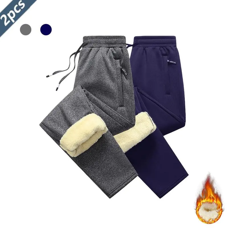 Men's fleece-lined corduroy pants with elastic waistband and pockets – warm, breathable, lightweight, durable for everyday wear – machine washable; beige/black set; casual loose fit for comfort and ease of movement, Trouser, Menswear, Elastane, Fleece-Lin