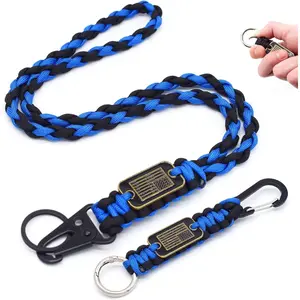 Heavy Duty Braided Paracord Lanyard  with  Flag, Parachute Rope Necklace Keychains, Braided  Lanyard