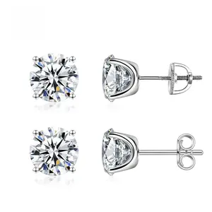 14K gold-plated single four-prong earring, spiral/butterfly earring, synthetic moissanite stud earring, S925 sterling silver moissanite jewelry, perfect gift for birthdays, Mother's Day, Christmas, unisex wedding set
