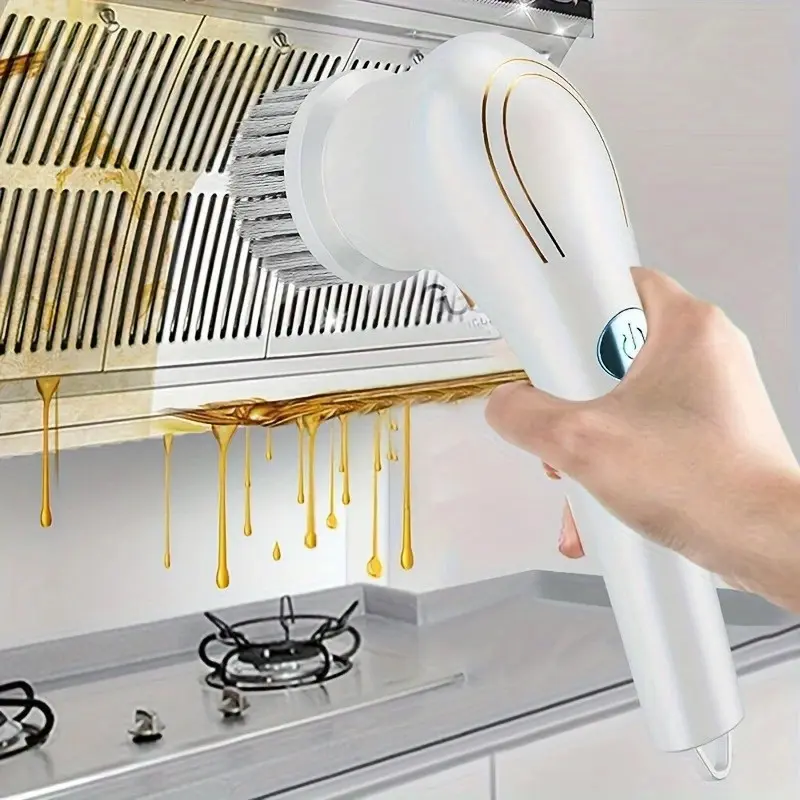 Sponge Head Electric Cleaning Brush 5-in-1 Multifunctional Design Comfort Handle Powerful Decontamination For Kitchen Stove & Hood