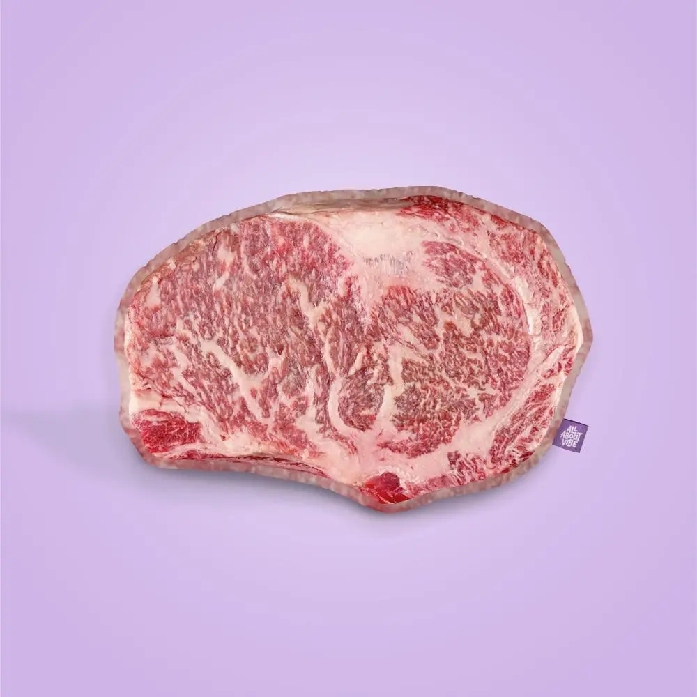 Wagyu Pillow | All About Vibe x Gugafoods – Ultra-Realistic 3D Steak Throw Pillow | Funny Foodie Gift & Cozy Room Decor | Soft, Handmade in USA