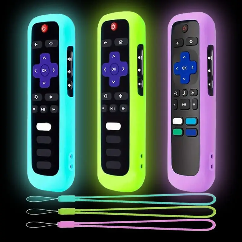 1pc Silicone Remote Control Cover for Roku TV Remote,  Glow-in-the-Dark Remote Case with Lanyard for Roku Express 4K+ HD Streaming Stick 4K Premiere Streambar LE SE Streaming Media Player Simple/Voice Remote(Not for Pro/Ultra)
