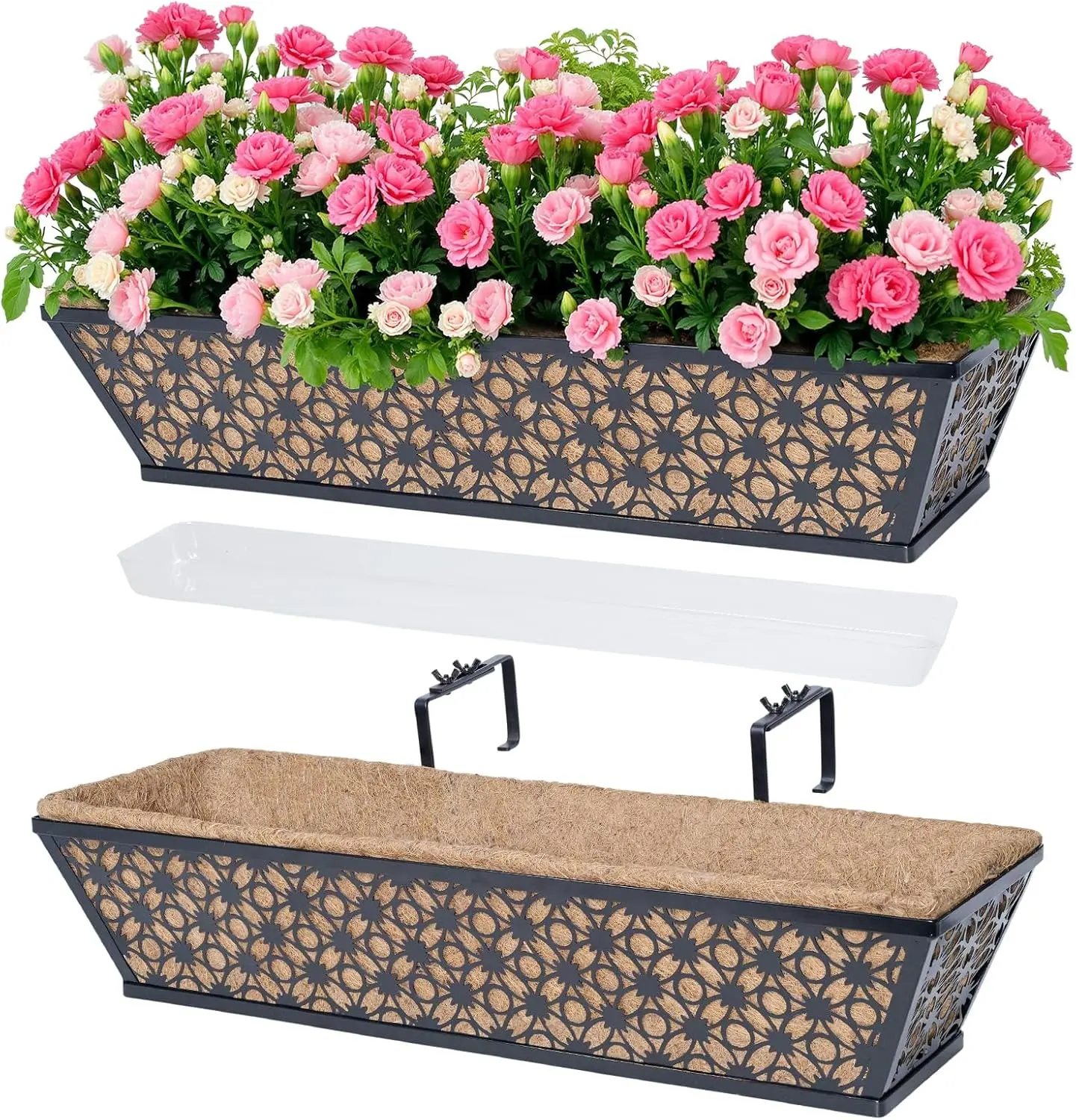 Railing Planter Box, Window Planter Boxes Outdoor 2 Pack 24 Inch Hanging  Planter with Adjustable Bracket for Porch, Fence Flower Baskets with Coco  Liners, Planters For Railing - TikTok Shop