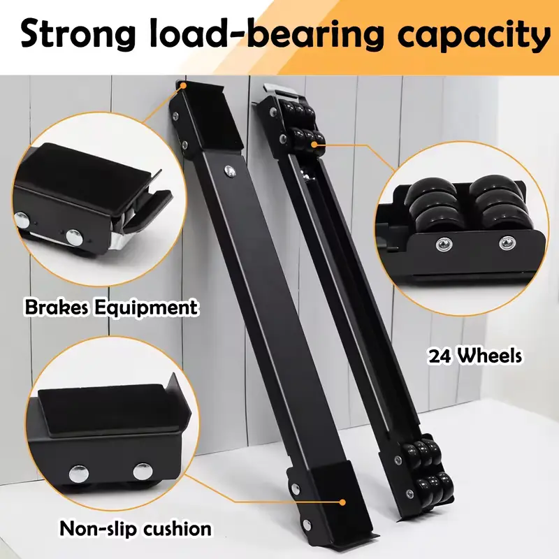 Heavy Duty Home Appliance Rollers 2 Pack, 660 lbs Load Capacity, Large Wheels, Extendable Mobile Base with Lock Brake, Furniture & Appliance Moving Dolly for Easy Transport and Storage Black
