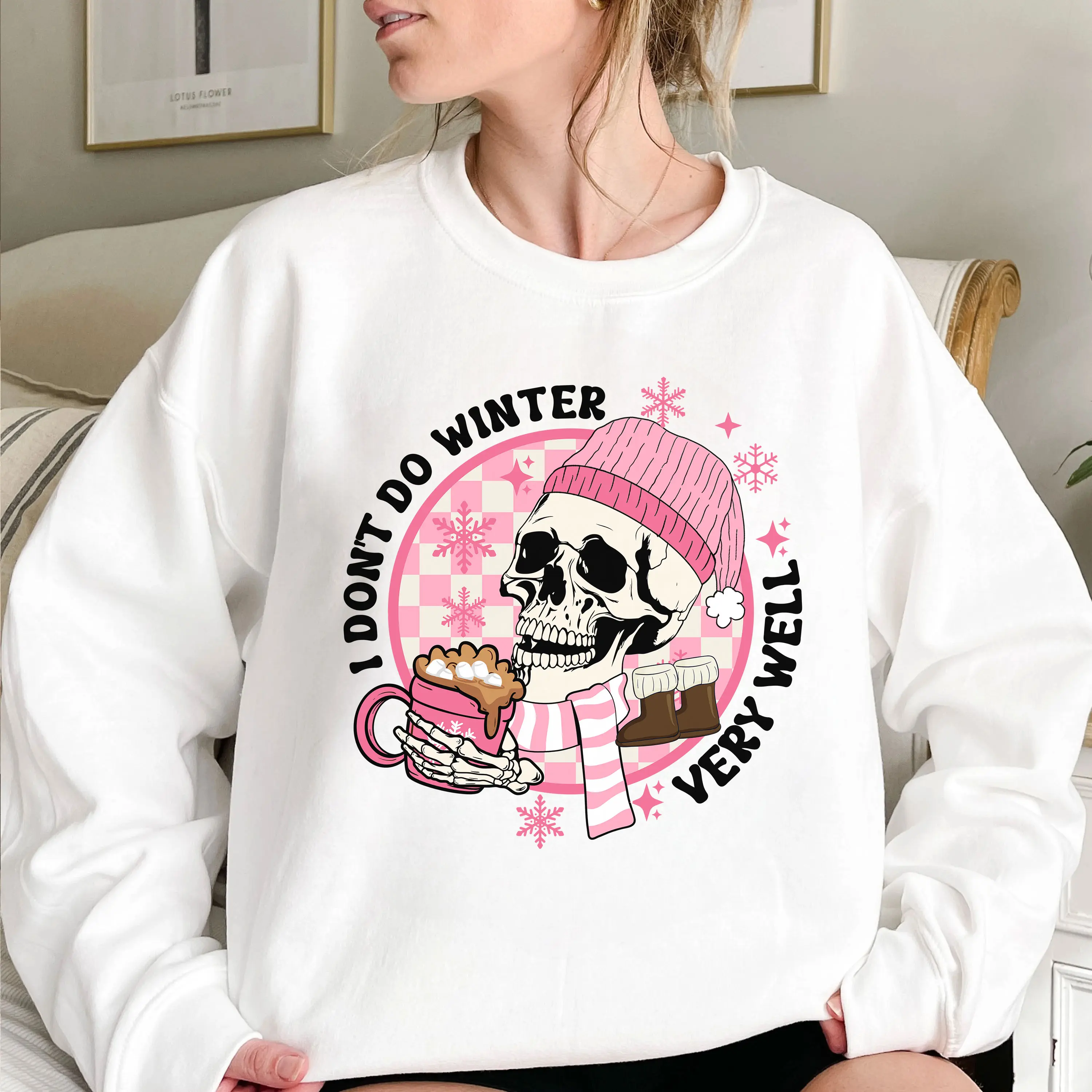I Don't Do Winter Very Well Sweatshirt, Retro Pink Christmas Skeleton Drink Coffee Shirt, Funny Skeleton Sweater, Christmas Skull Sweater, Cozy Season Christmas Holiday Crewneck Sweatshirts, Xmas Winter Clothing