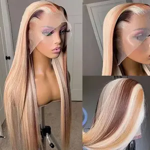 YESWIGS 27/613 Straight Lace Front Human Hair Wigs 13x4 Highlight Ombre Wig Honey Blonde Human Hair Lace Frontal Wig Pre Plucked Human Hair Lace Front Wigs For Women Colored Human Hair Wigs Human Hair Glueless HD Lace Frontal Wig