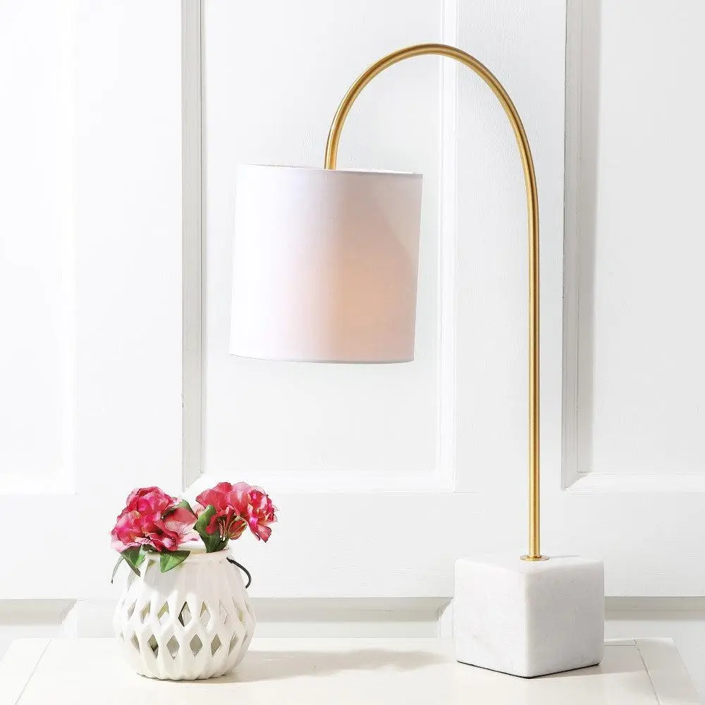 JONATHAN Y Fisher Marble-Brass Corded LED Table Bedside Lamp - Formal Silk & Cotton Indoor Lighting for Bedroom, Living Room Home Improvement Decor