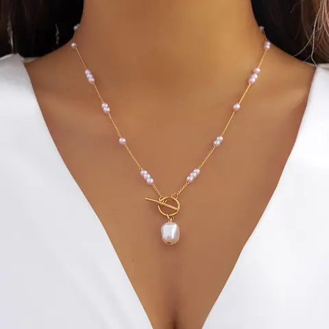Faux Pearl Decorated Pendant Necklace for Women, Elegant Matching Necklace Jewelry for Girls Gift, Female Classic Fashion Accessories for Daily Wear, Exquisite Jewelry Gift, Elegant Beaded Necklace, Dainty Necklace, Wearable Jewelry, Decorative Necklace
