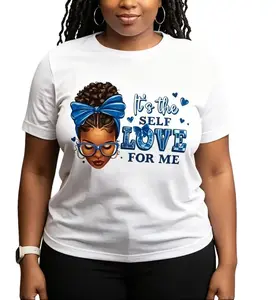 Men's "It's The Self Love For Me" Black Girl Blue Bow Print T-Shirt, Breathable Casual Everyday Fabric Self-Care Top,summerwins