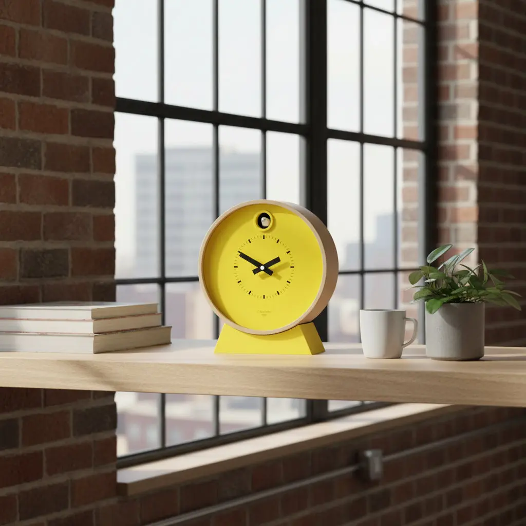 Dot Yellow Modern Cuckoo Clock with Stand