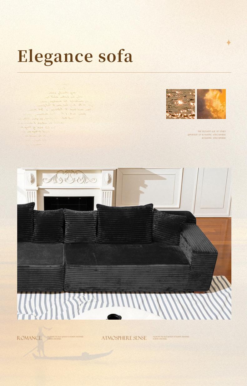 【2 Packages Shipping】135.8"L-Shaped Boneless Sectional Cloud Couch Corduroy Velvet Modular with Chaise No Assembly Required Sofa Living Room Furniture 105.9"