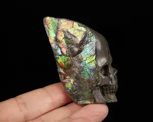 Gemstone 2.6" Ammolite Carved Crystal Skull, Crystal Healing