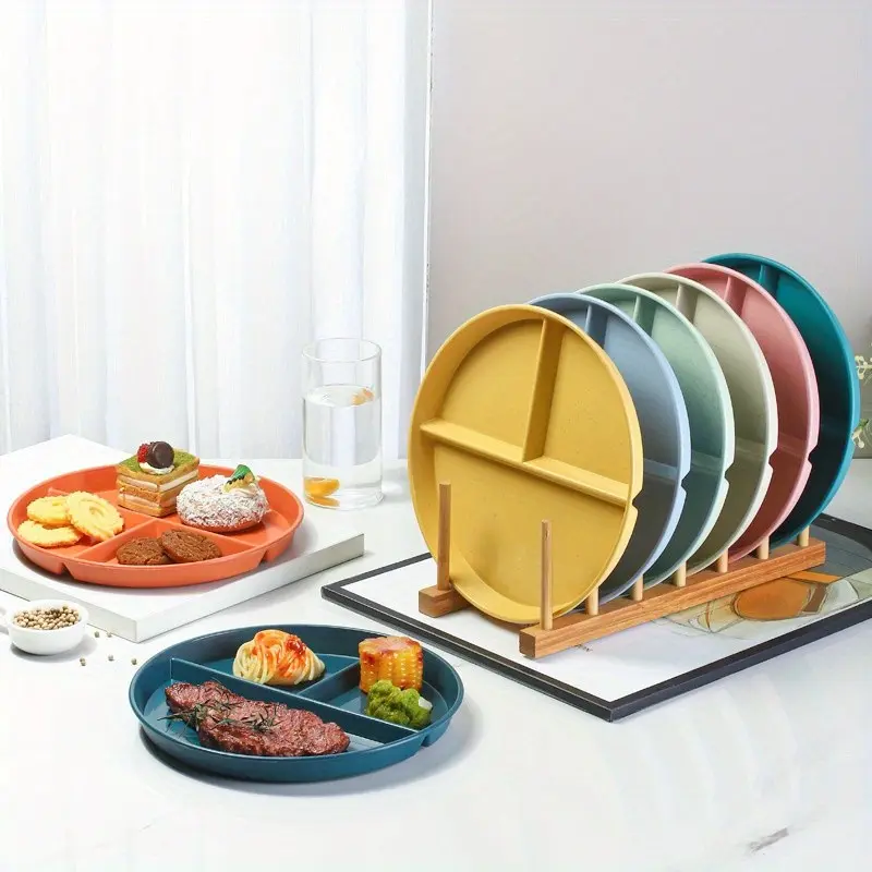Adult Weight Control Plate, 8 Colors, 3 Compartment Round Plastic Disposable Plates, Reusable Healthy Diet Divided Plates, Salad Plates, Salad Serving Plates, Elegant Plastic Plates, Plastic Food Plates