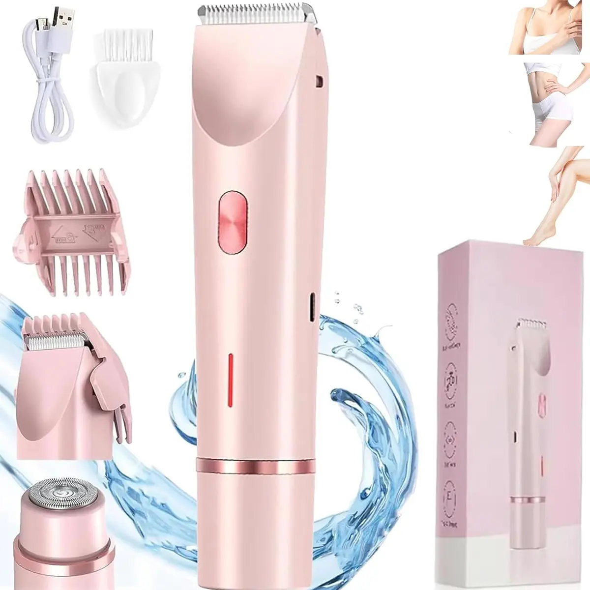 Bikini Trimmer for Women - Painless Electric Razors for Silk Skin,Cordless Body Shaver for Trip,Replaceable Lady Facial Razor, IPX7 Waterproof&Easy Cleaning, Ceramic Blade, USB Charge ,Pink/Purple/Blue