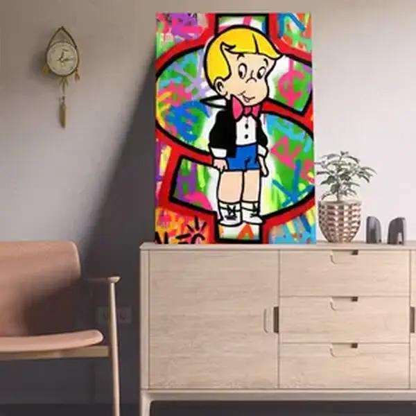 Alec-Monopolys Graffiti Art Richie Money Canvas Art Poster Abstract Face Design Wall Art Picture Print Modern Family Bedroom Decor Posters