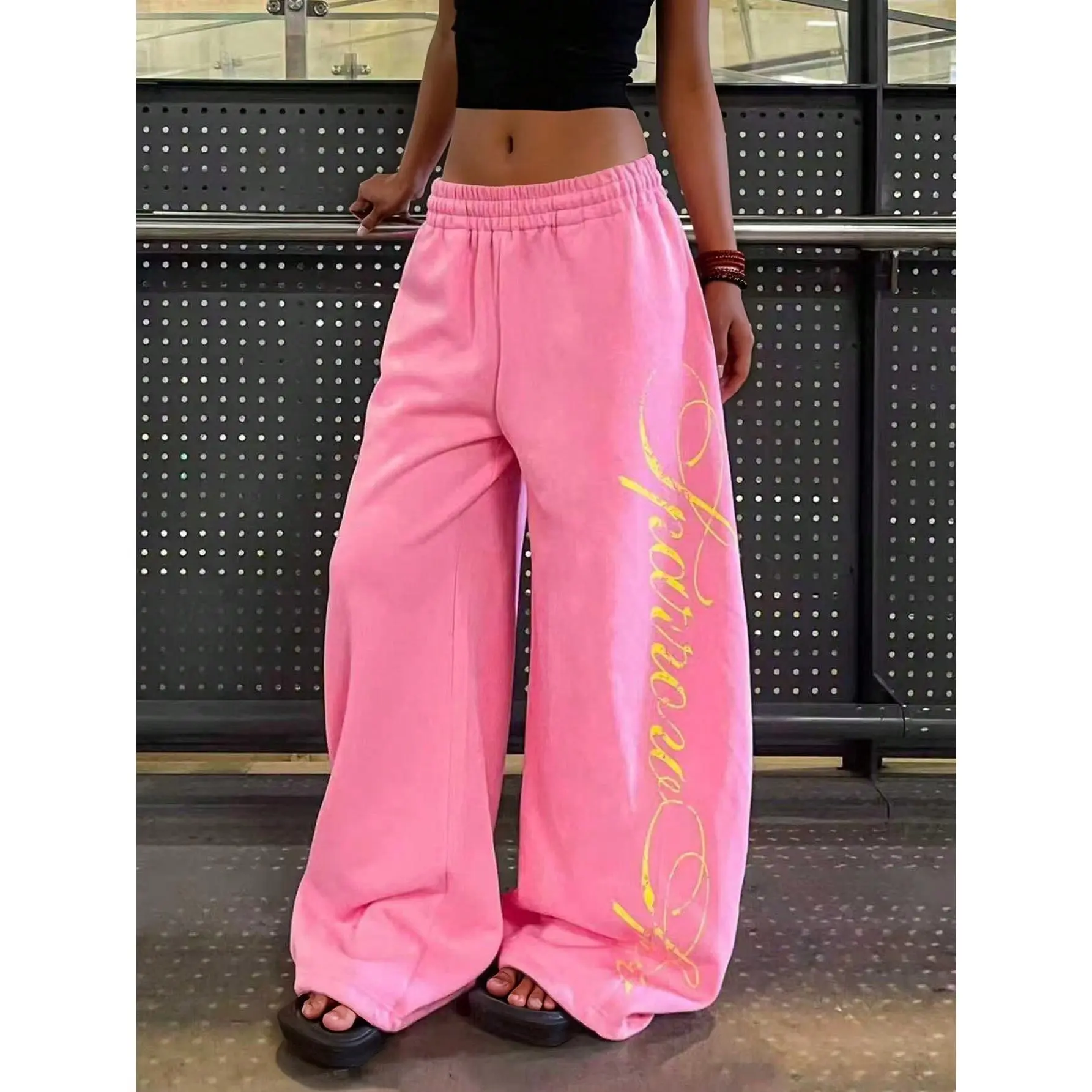 Women's Casual Loose Letter Print Trousers Wide Leg Sweatpants Streetwear Outfits