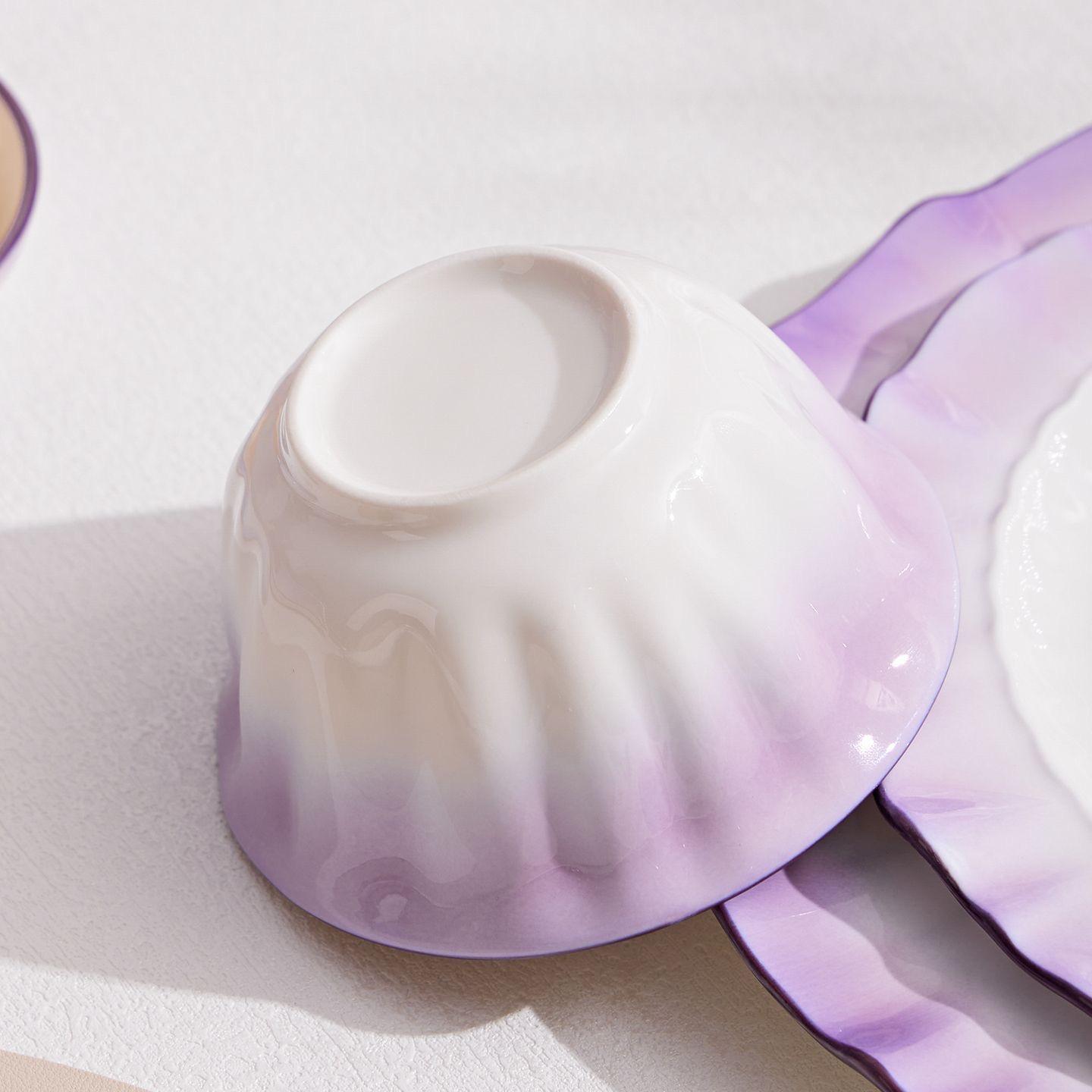 T16. New Gradient Ceramic Tableware Set — Elegant Dinner Bowls, Plates, and Chopsticks for Home Kitchen