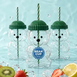 20oz Cute Bear Glass Cup – Leak-Proof Tumbler with Lid & Straw, Reusable Water Bottle for Kids, Iced Coffee, Milk & Juice, Summer Gift for Women & Girls,1pcs