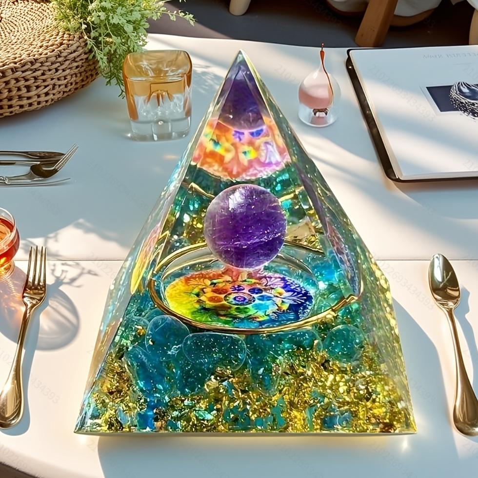 Opal & Blue Sand Orgone Pyramid – Feng Shui Crystal Healing for Living Room Energy Balance, Positive Chi Home Decor, Spiritual Gift for Housewarming Christmas