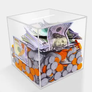 Clear Acrylic Piggy Bank - XL Money Tip Jar Box for Adults, Unopenable Savings Coin Box to Help Budget and Save