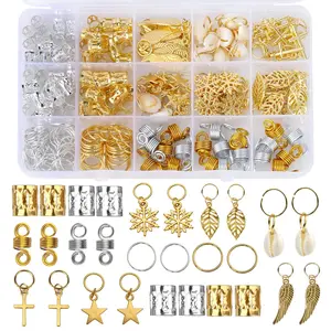 200 count Hair Beads for Women Braids, Loc Jewelry for Hair, Dreadlocks Accessories, Metal Gold Silver Clips Cuffs Coils Shells Rings for Hair Braiding Beard Decoration for Girls Women