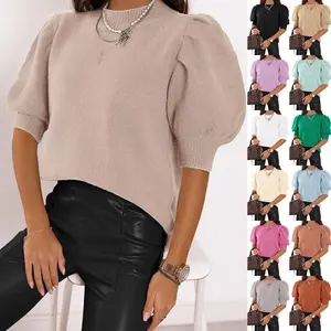 Imily Bela Women's Puff Short Sleeve Sweater Tops 2025 Spring Summer Trendy Crew/Square/V Neck Casual T Shirts Blouses