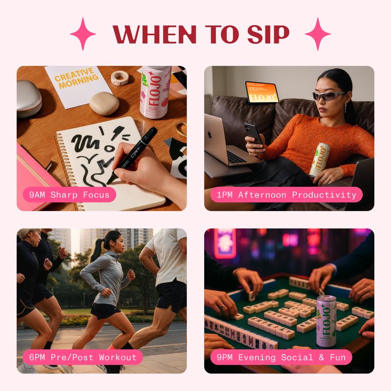 FLOJO Peach Lychee Sparkling Energy Drink - 8 Cans + Bonus 4 Cans (12 Total) - Smooth Clear Everyday Energy with Natural Yerba Mate & Functional Mushrooms