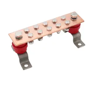 Wall Mounted Copper Ground Bar Kit with 10 Terminal Positions, Copper Grounding Busbar Bar, Size .24"x 1.97"x 7.87"