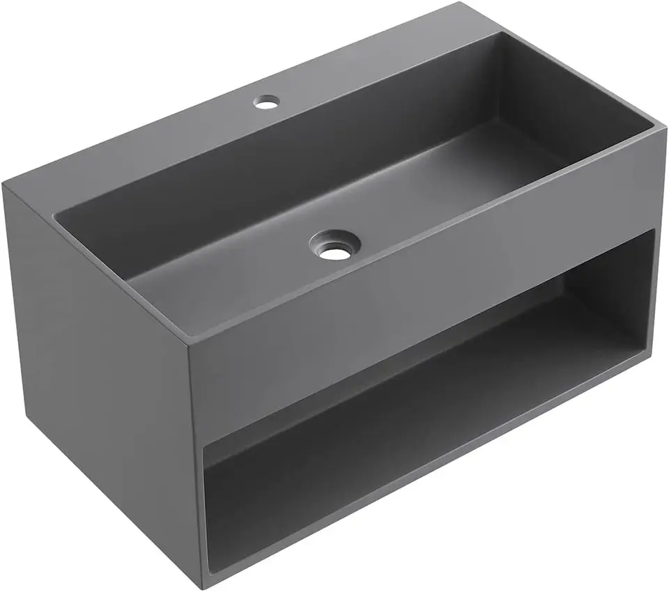 36 in. Wall-Mount Bathroom Solid Surface Vanity with Storage Space in Matte Gray