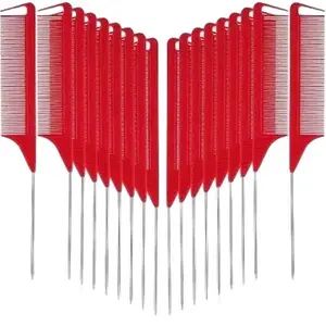 Leinuosen 10 Pcs Rat Tail Comb Styling Carbon Heat Resistant Anti Static Teasing Comb for Back Root Tease Adding Volume Evening Styling(Assorted Color)