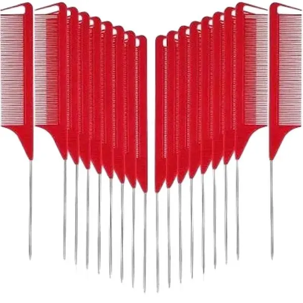 Leinuosen 10 Pcs Rat Tail Comb Styling Carbon Heat Resistant Anti Static Teasing Comb for Back Root Tease Adding Volume Evening Styling(Assorted Color)