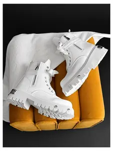 1 Pair Men's Platform High-top Casual Boots: Anti-slip & Height-boosting, Leather Upper + Platform Design + Metallic Embellishments + Side Zipper, Street Trendy Style, Ideal for Men and Women's Daily Streetwear & Commuting Flatform Footwear