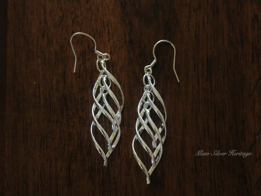 Pure Silver Dangles,Spiral Silver Earrings,925 Fine Silver Dangle,Licensed Pure Silver,Traditional Earrings,Threader,Swirled Dangle,Cultural