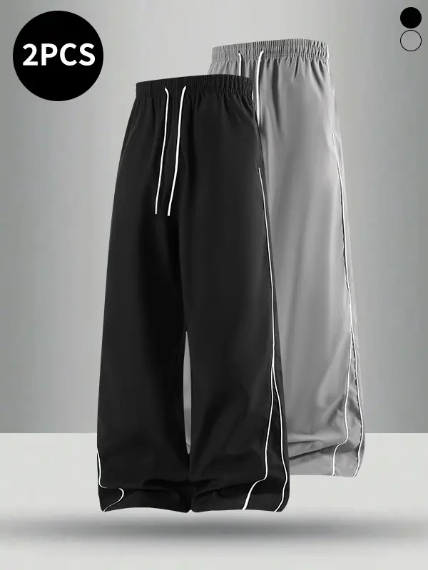 2-pack men’s side-striped athletic pants for summer—loose, casual, versatile; suitable for sports/fitness, running, and going out.