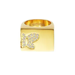 Stately Steel Butterfly CZ Signet Ring