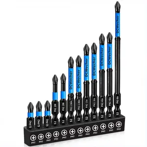 12-Pack 2 Phillips Bits # 2 Impact Magnetic, Professional Long Phillips Head Drill & Screwdriver Bit (1-6-Inch), S2 Alloy Steel, CNC Anti-Slip, 1/4" Hex Shank, Ph2 for Impact Driver