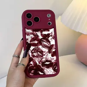 Crimson Lip Print Romantic Pattern Red TPU Material TPU Case for iPhone 17 Pro Max 16 16e 15 14 Plus 13 12 Mini 11 Air X XS Straight Edge Drop-Resistant Rugged Durable Cover Shell Valentine's Day Gift 2D printing