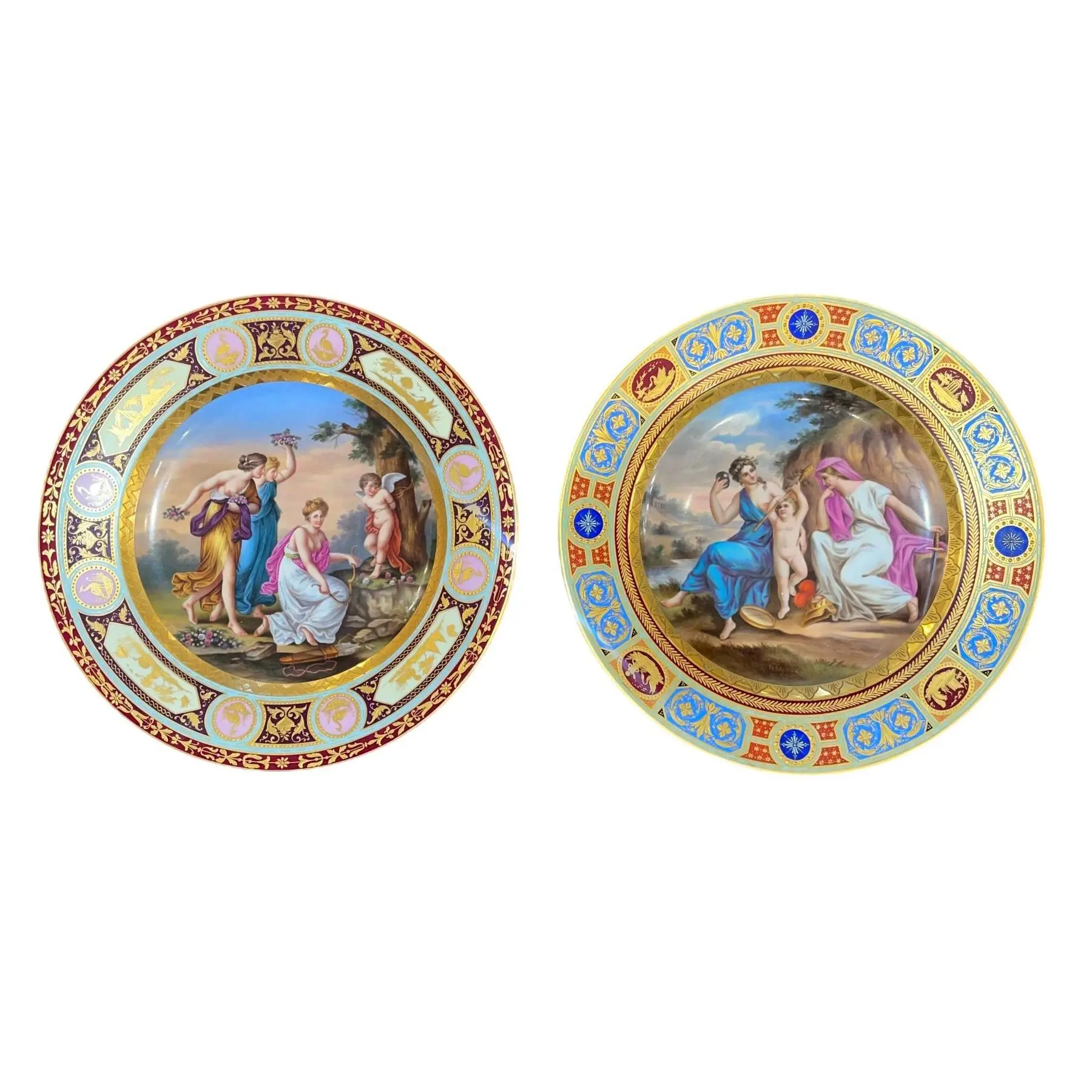 Pair of 19th Century Royal Vienna Hand-Painted Porcelain Plates